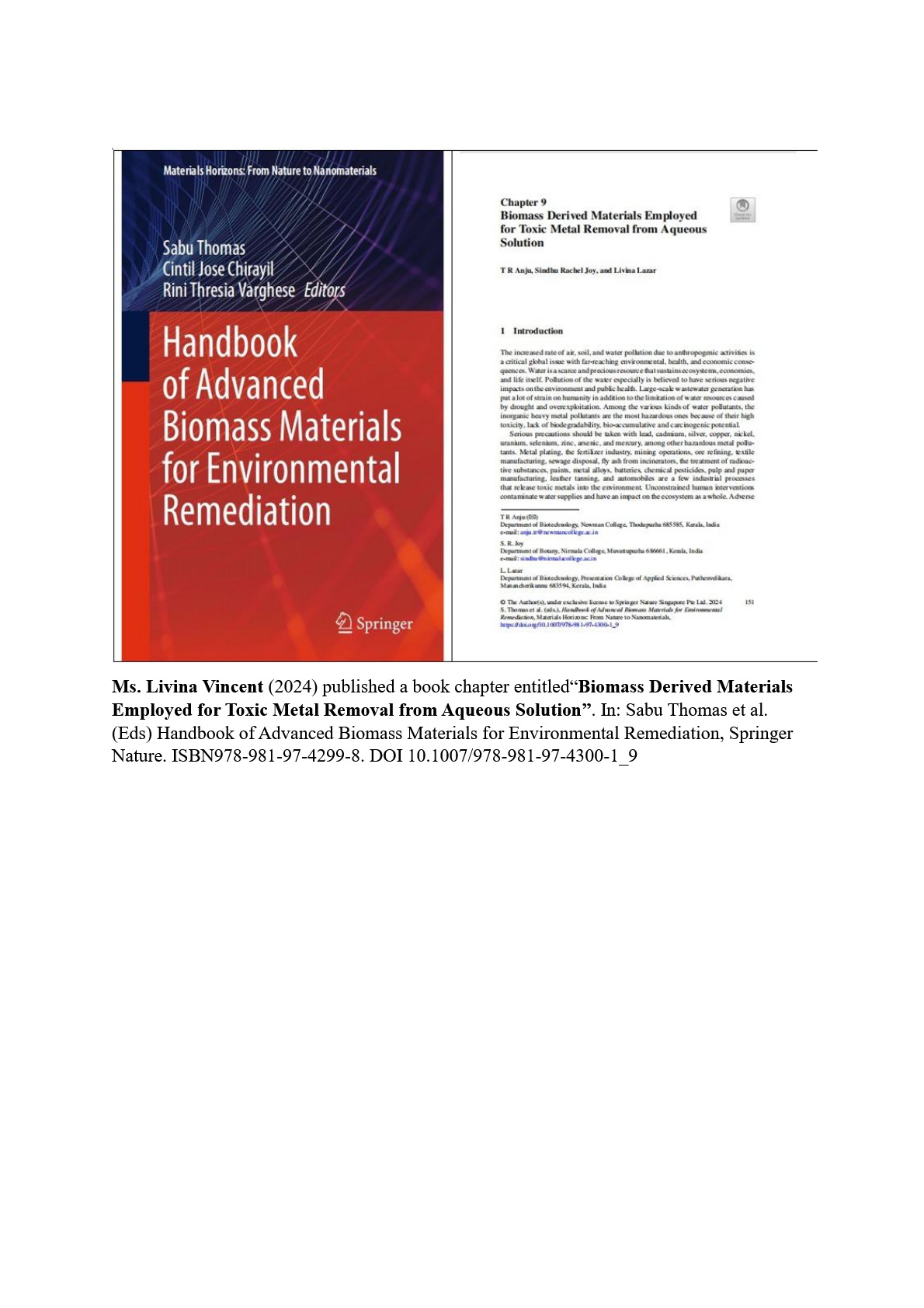 DEPARTMENT OF BIOTECHNOLOGY -BOOK CHAPTER PUBLISHED
