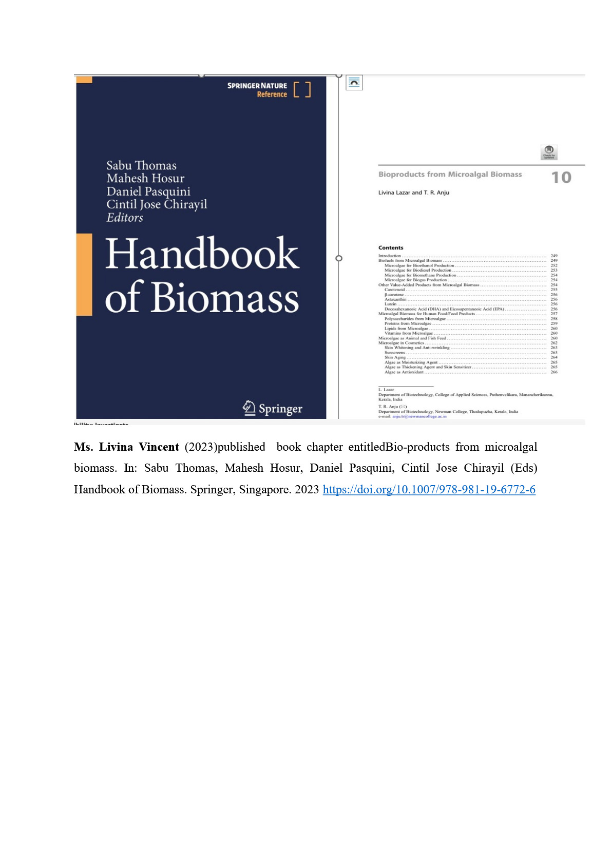 DEPARTMENT OF BIOTECHNOLOGY -BOOK CHAPTER PUBLISHED