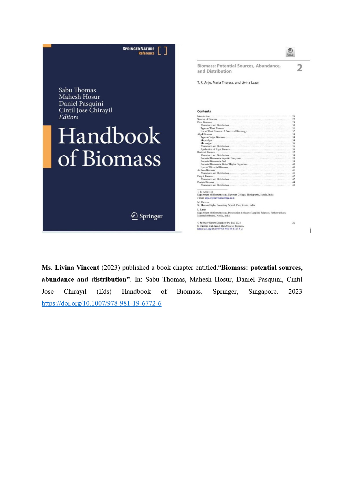 DEPARTMENT OF BIOTECHNOLOGY -BOOK CHAPTER PUBLISHED