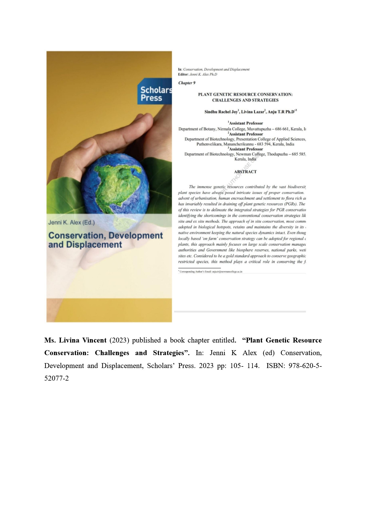 DEPARTMENT OF BIOTECHNOLOGY -BOOK CHAPTER PUBLISHED
